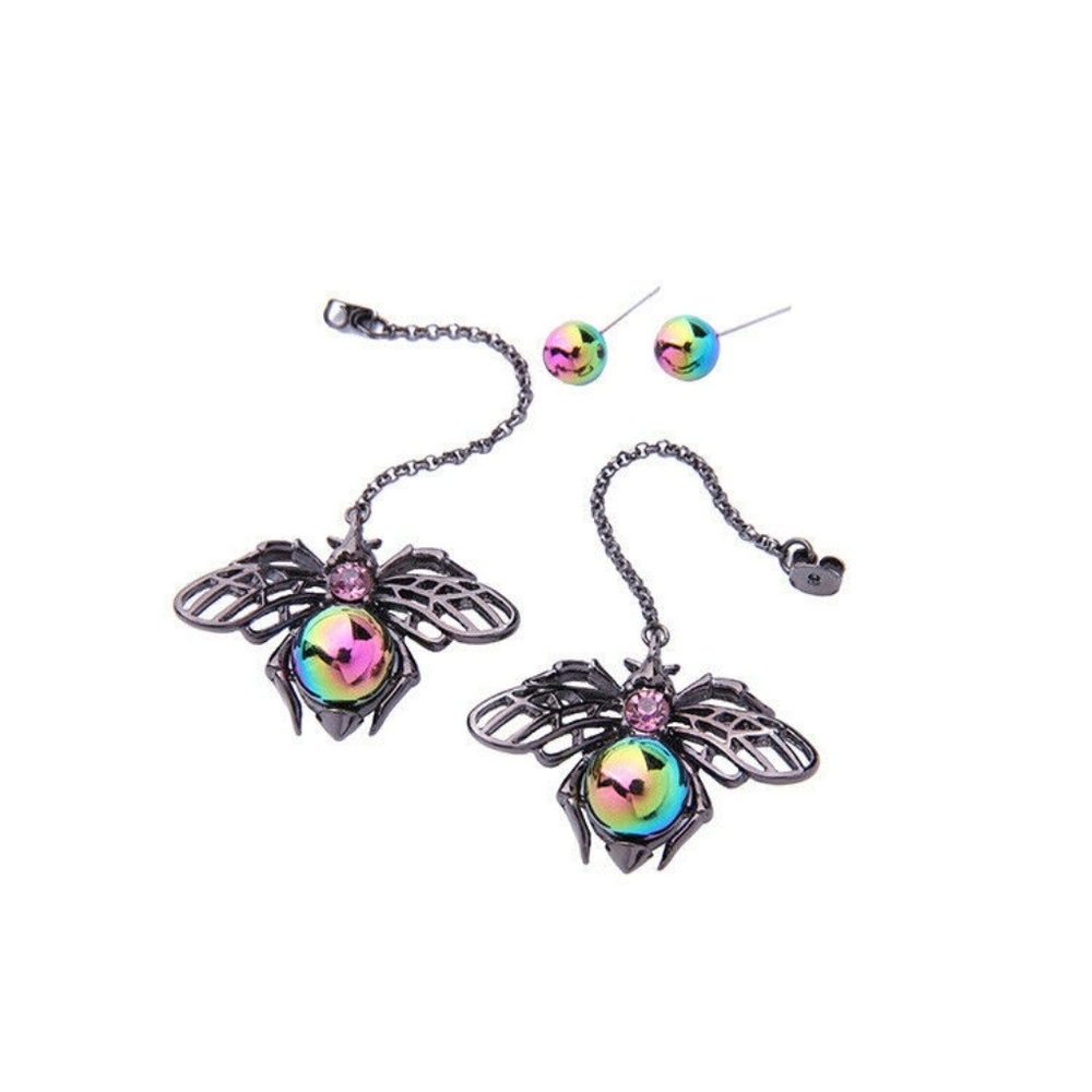 Iridescent & Black Bee Dangle Earrings NWT- - Picture 4 of 5